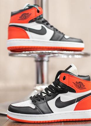 Nike air jordan 1 retro білі з чорним і червоним