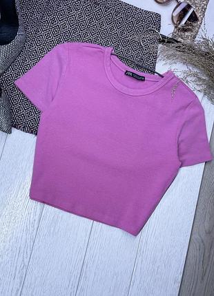 Жіноча футболка zara s m рожева футболка бавовняна приталена футболка зара коротка футболка