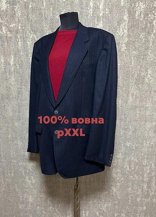 Піджак,жакет,блейзер  вовняний 100% вовна однобортний синій у тонку смужку,pure new wool,odermark,pxxl