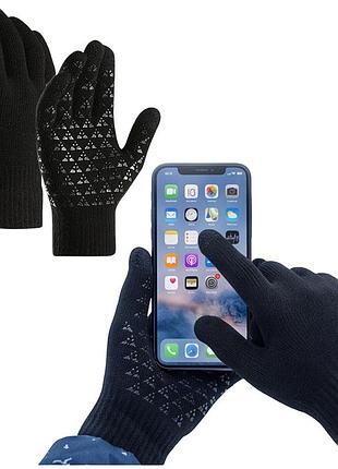 Теплые зимние сенсорные перчатки для смартфона с внутренним начесом и силиконовым покрытием, черные, 21×13 см