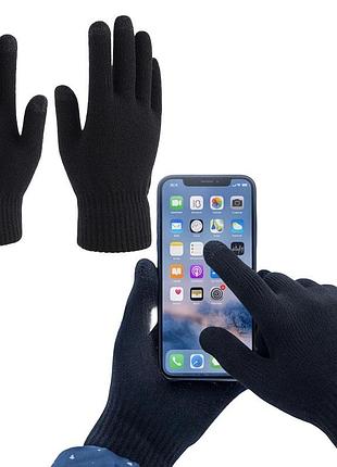 Теплые зимние сенсорные перчатки для смартфона с внутренним начесом и эластичной манжетой, акрил, черные, 21×11 см