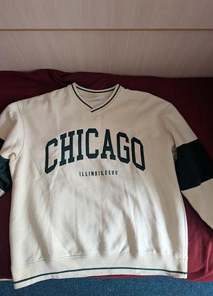 Світшот pull and bear chicago vintage college / молочна кофта оверсайз
