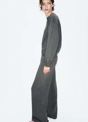 Спортивний костюм zara, сірий костюм з світшотом і брюками zara, сірі штани wide leg zara