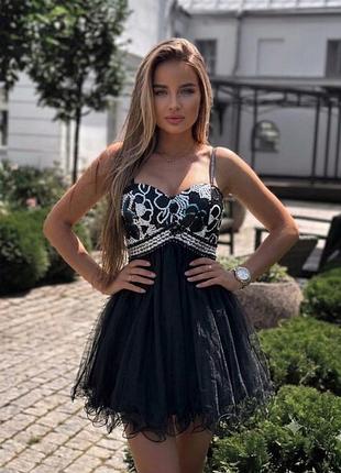 Пышная сетка и пайетки ✨ quiz 🖤 вечернее платье мини 🔥 корсетное платье беби дол на выпускной вечеринку🖤красивое женское платье 🖤 праздничное платье