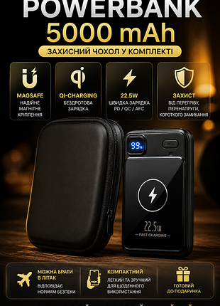 Повербанк в защитном чехле 5000маг для iphone/android + megasafe/qi