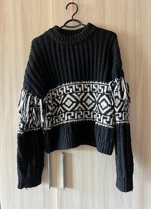 Теплий оверсайз светр h&m з бахромою s