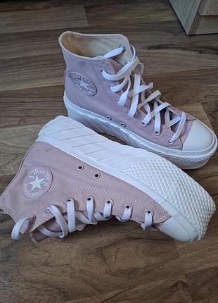 Женские высокие розовые кеды с высокой платформой convers chuck taylor all star lift 2x размер 39