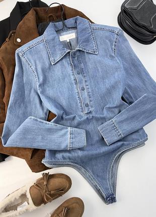 Джинсовий боді-сорочка з підплічниками від zara