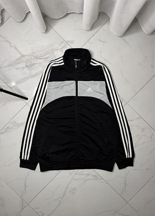 Спортивна олімпійка adidas у чорно-сірій гамі з фірмовими білими смугами. оригінал.