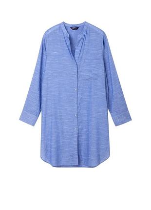 Длинная голубая рубашка-туника из чистого хлопка от marks & spencer (модель pure cotton longline beach cover up shirt). сукня сорочка m&s   l-xl