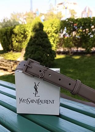 Кожаный женский ремень тауп ysl цвет капучино/серо-бежевая длина 105 см ширина 3 см