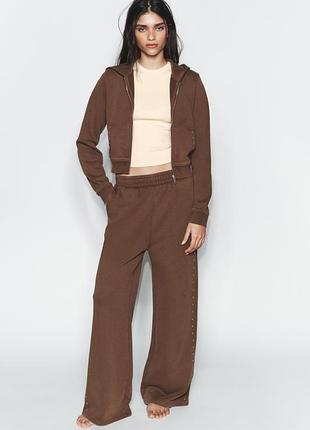 Костюм zara, коричневий костюм zara з широкими брюками