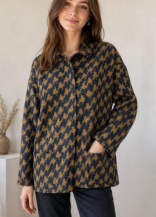 Кофта шерсть в гостиную лапку синяя/ коричневая  , 46