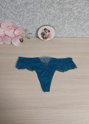 Женские бирюзовые трусики стринги victoria’s secret.