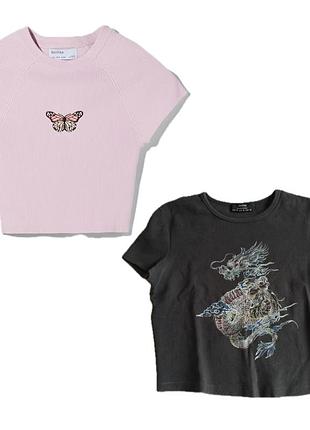 Лот bershka два топи два топа футболки лот набор костюм скидка знижка футболка короткий рукав топ топик топики кроп топ бершка