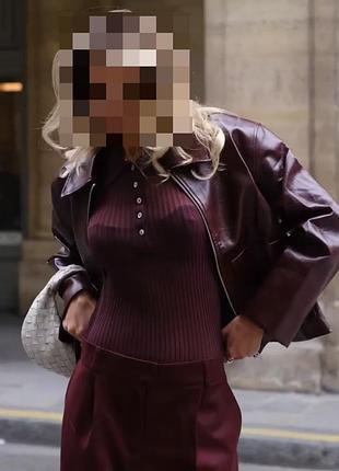 Тонка трикотажна бордова кофта з ґудзиками та коміром zara