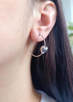 Серебряные серьги-кольца (конго) с сердечками ear365-б