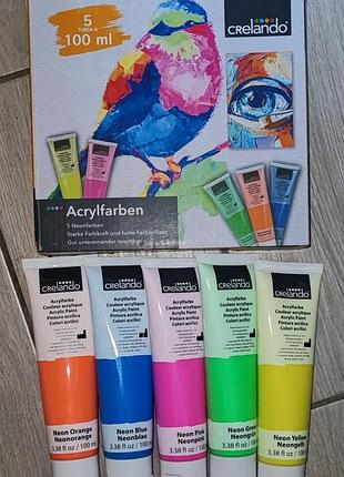 Набор акриловых красок crelando acrylic paints neon, 5 × 100 мл | неоновые цвета