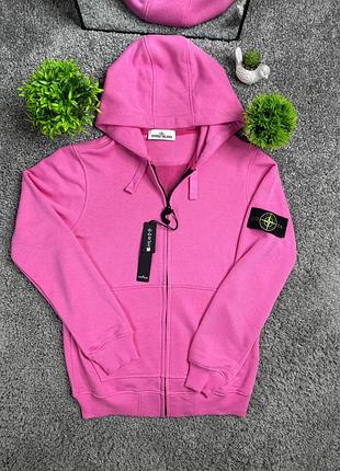 Мужское зип-худи stone island розовый хлопок s, l