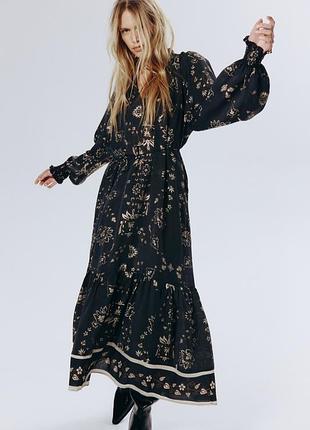 Довга ярусна віскозна сукня плаття вільного крою h&m длинное ярусное платье из вискозы   воротником стойка