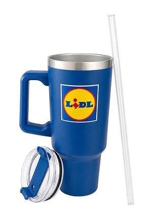 Термокружка ,ізотермічний кухоль lidl із ручкою, кришкою та соломинкою 1,2 л синя