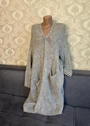 Жіночий кардиган another me з мохером, сірий, oversize. жіночий вʼязаний кардиган