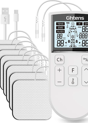 Міостимулятор ghtens (tens/ems) акумуляторний, 5 режимів, 80 програм, 2 канали, 8 електродів