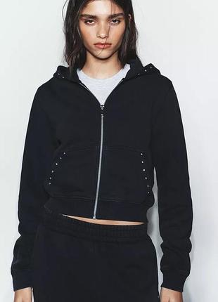 Кофта zara, кофта на блискавці zara, толстовка з флісу з ефектом потертості та заклепками zara