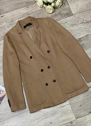 Двубортный бежевый жакет, пиджак zara, р.xs-s