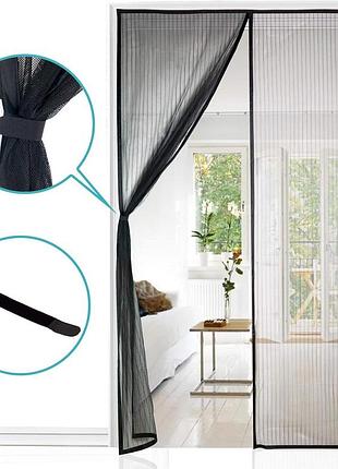 Антимоскитная сетка на двери на магнитах apalus magnetic screen door (95x220 см), черная москитная штора от насекомых (bf003)