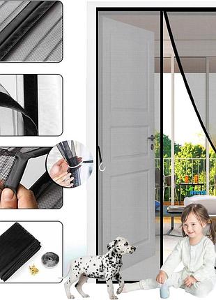 Антимоскитная сетка на двери на магнитах magnetic screen door (105x220 см), черная москитная штора от насекомых