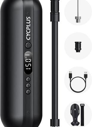 Портативный электрический велосипедный насос cycplus a2 (150 psi) с led дисплеем, функцией powerbank и креплением на раму