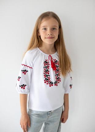 Дитяча вишиванка для дівчинки avekstex 146 см, біла, червона