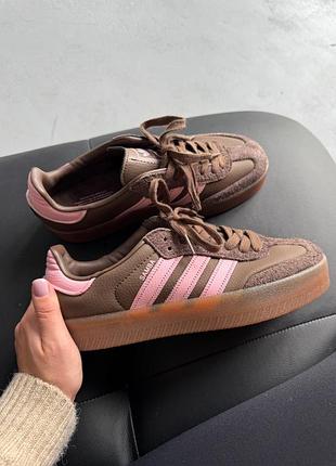 😍 жіночі кросівки adidas samba platform brown/pink