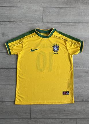 Футбольная футболка джерси сборная бразилия роналдью найк винтаж brazil brasil ronaldinho nike fotball soccer jersey vintage size l л размер