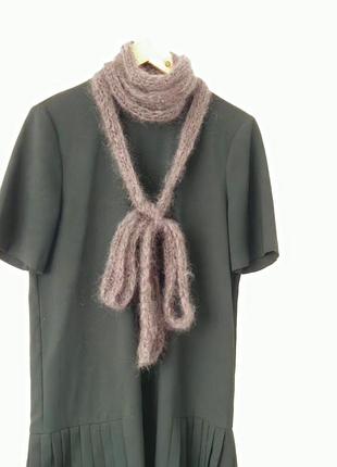 Пушистый узкий шарф сливово-графитового цвета / теплый skinny scarf». эксклюзивный в одном экземпляре ручная работа