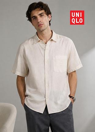 Оригінальна бежева сорочка з льону uniqlo l