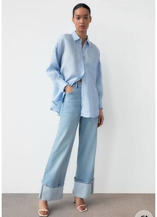 Zara cтильная рубашка оверсайз, 100%лён
