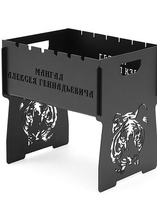 Мангал розбірний фарбований метал 3 мм на 6 шампурів 44х33х38 см термостійка фарба (розкладний мангал вага 11.7 кг)