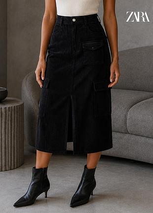 Новая подростковая вельветовая миди юбка с карманами на xs zara