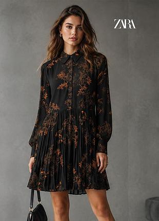 Нова чорна шифонова сукня з довгим рукавом zara l