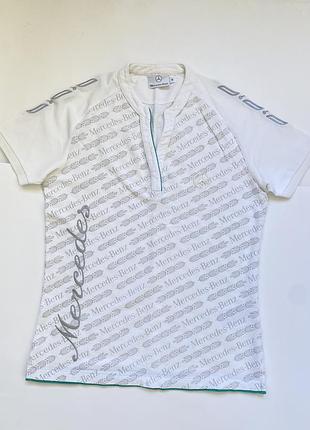 Новая оригинальная женская футболка поло mercedes-benz collection белая с принтом лого