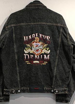 Винтажная байкерская джинсовая куртка harley davidson usa джинсовка