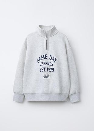 Zara новый стильный классный утепленный свитшот с воротничком на молнии