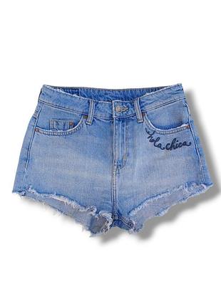 Джинсовые шорты с рваностями синие xs h&amp;m с вышивкой