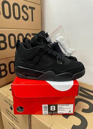 Кроссовки nike jordan 4 black cat / найк джордан 4 черные 38 39 40 41 42 43