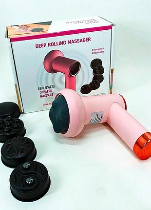 Массажер антицеллюлитный для тела ручной deep rolling massager с насадками, перкуссионный массажер