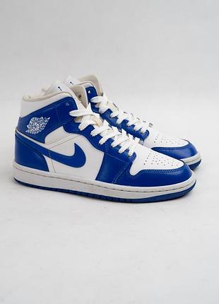 Кроссовки женские кожаные nike air jordan 1 mid белые синие размер 36-37