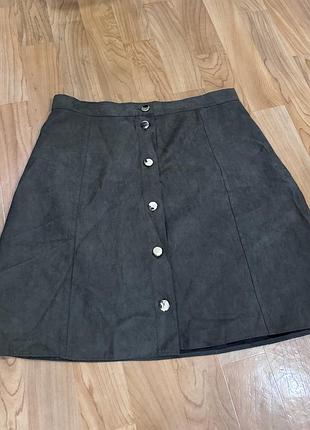 Оливкова  юбка замш