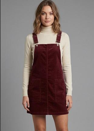 Вельветовий бордовий сарафан bershka